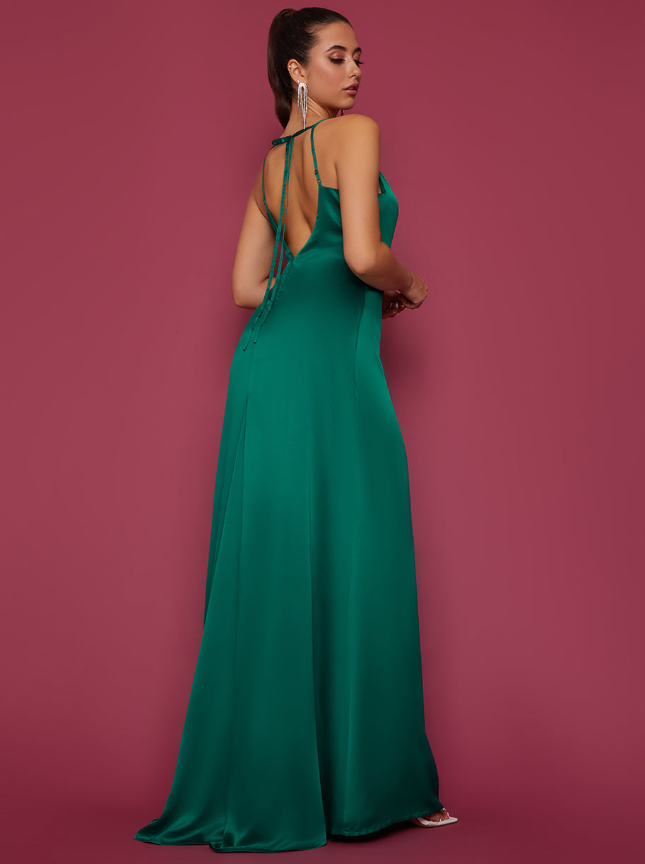 Cowl Neck Satin Maxi Dress in Green