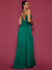 Cowl Neck Satin Maxi Dress in Green