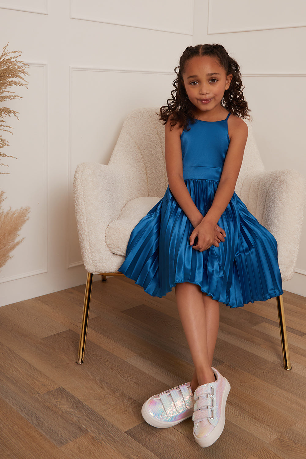 Younger Girls Pleated Satin Dress in Blue | Chi Chi London UK Younger Girls Pleated Satin Dress in Blue | Chi Chi London UK