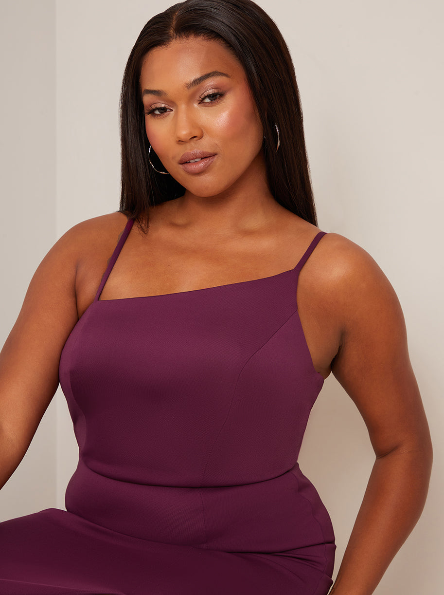 Asymmetric Bodycon Midi Dress in Purple