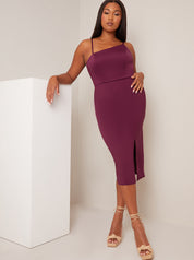 Asymmetric Bodycon Midi Dress in Purple