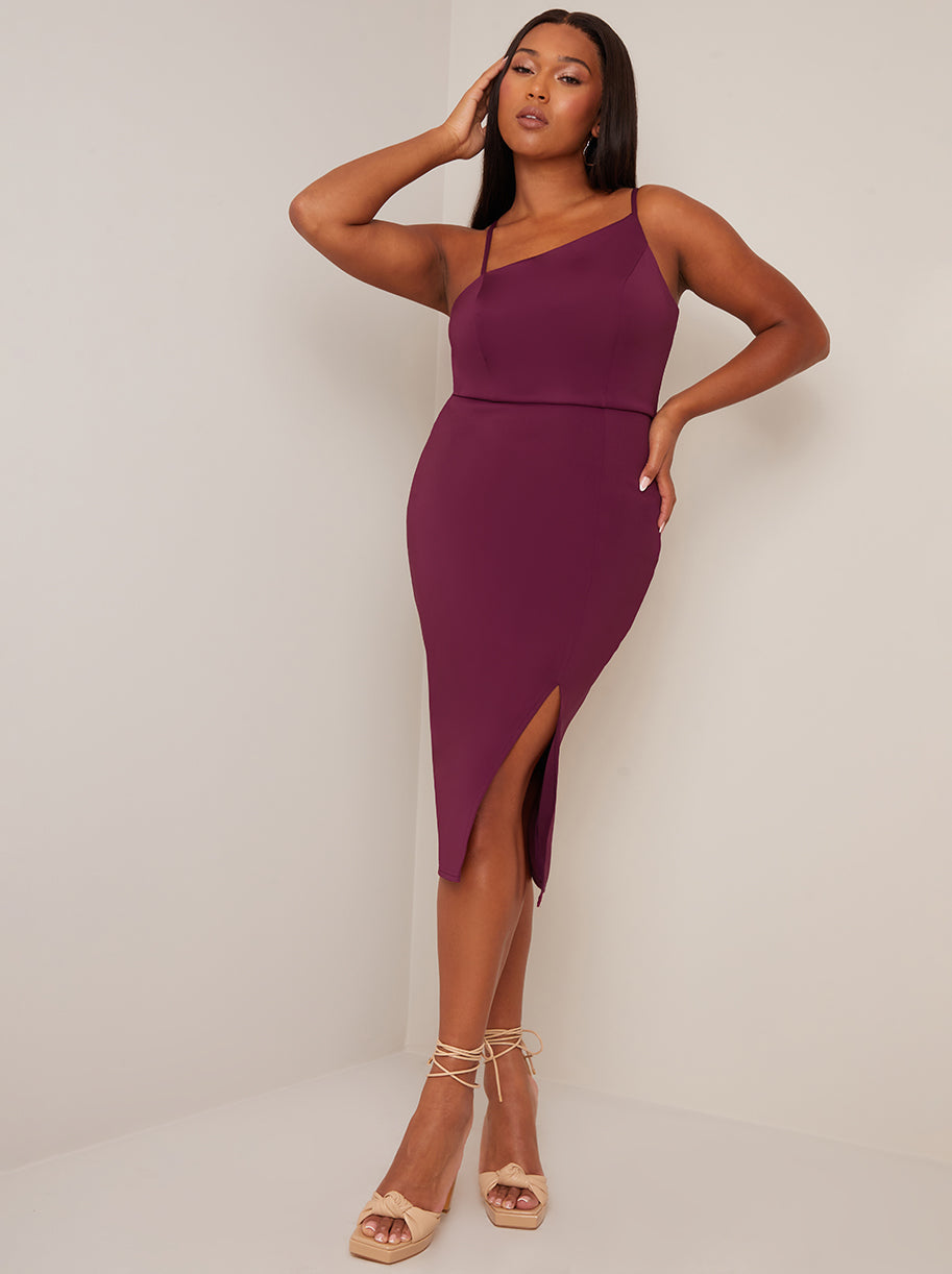 Asymmetric Bodycon Midi Dress in Purple