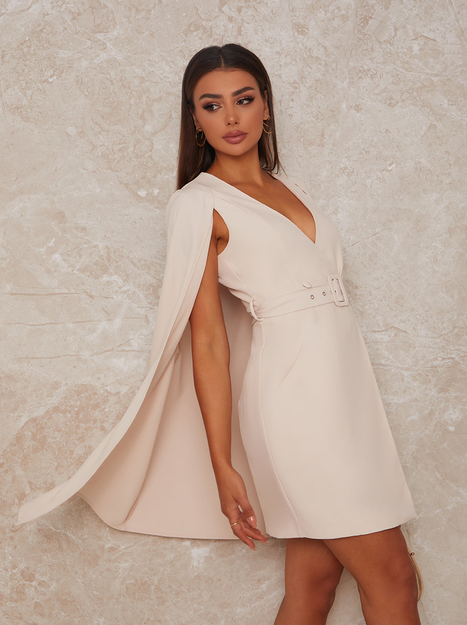 Blazer Dress with Cape Detail in Cream