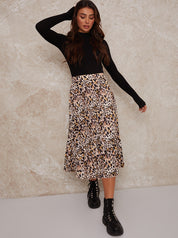 High Waist Animal Print Midi Skirt in Multi
