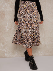 High Waist Animal Print Midi Skirt in Multi