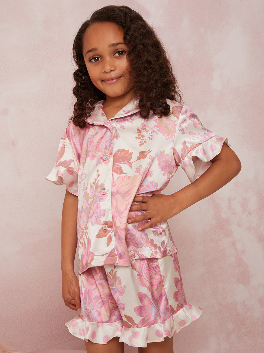 Girls Floral Spot Print Pyjama Short Set in Multi