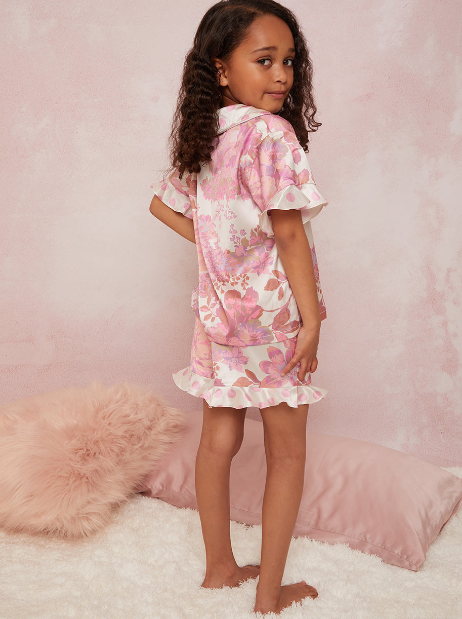 Girls Floral Spot Print Pyjama Short Set in Multi