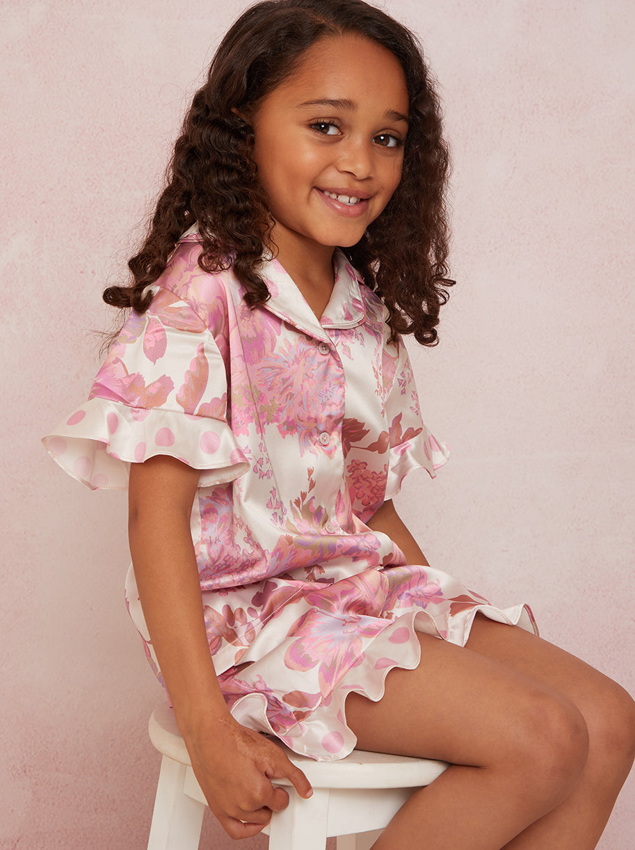 Girls Floral Spot Print Pyjama Short Set in Multi