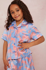 Girls Animal Print Short Pyjamas in Blue