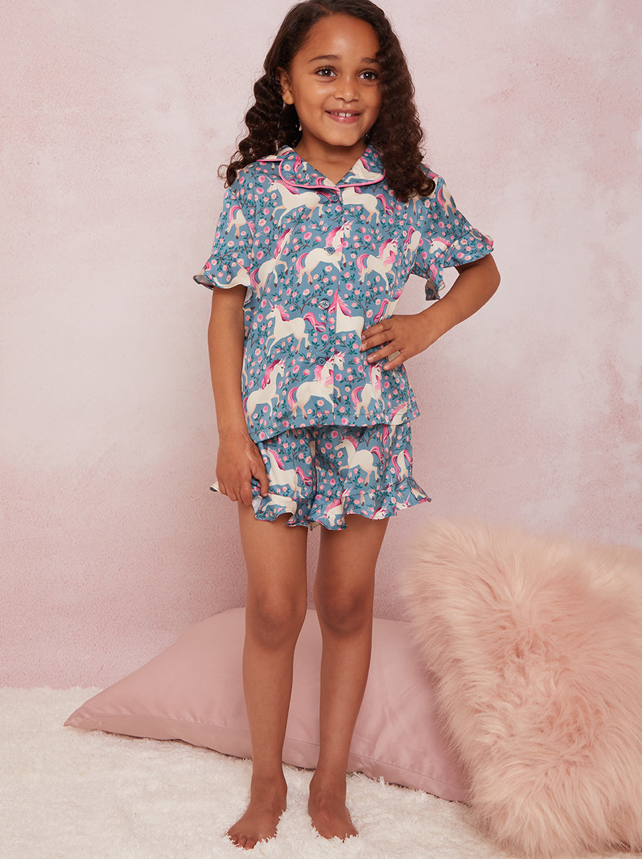 Girls Unicorn Print Short Pyjamas in Multi