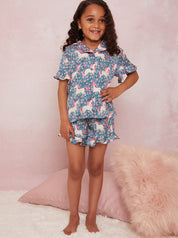 Girls Unicorn Print Short Pyjamas in Multi