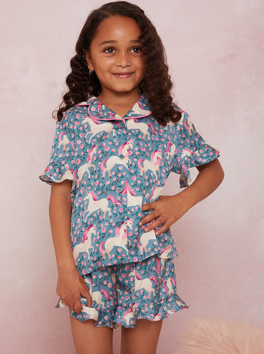 Girls Unicorn Print Short Pyjamas in Multi