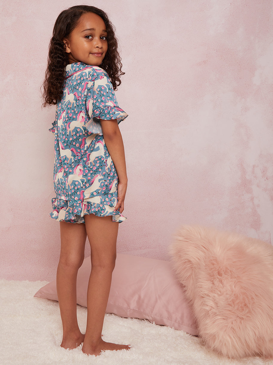 Girls Unicorn Print Short Pyjamas in Multi