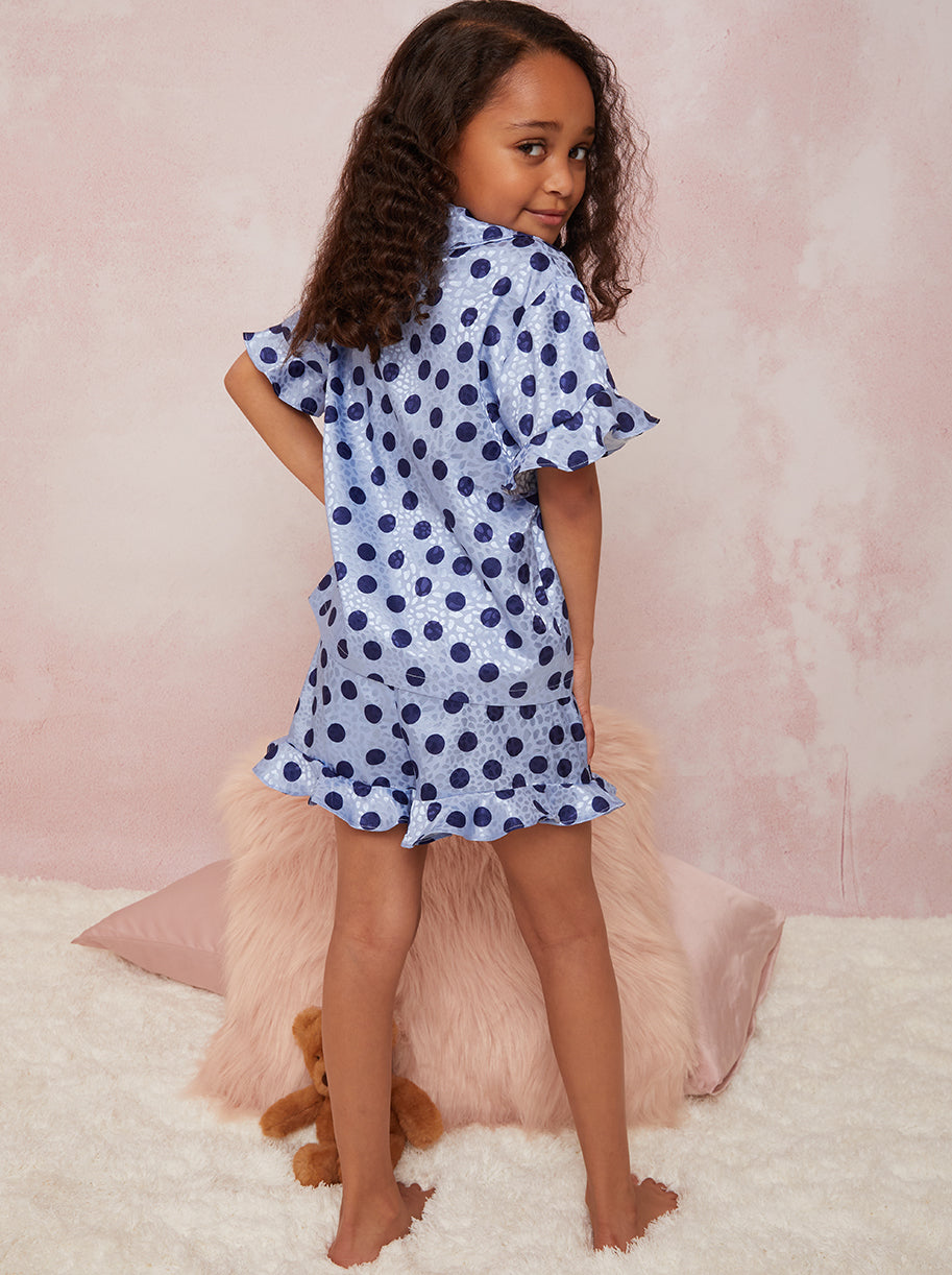 Girls Spot Print Pyjama Short Set in Blue