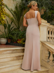 Sweetheart Pleated Bodice Maxi Dress in Champagne