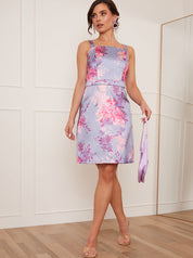 Petite Floral Print Square Neck Mini Dress in Purple