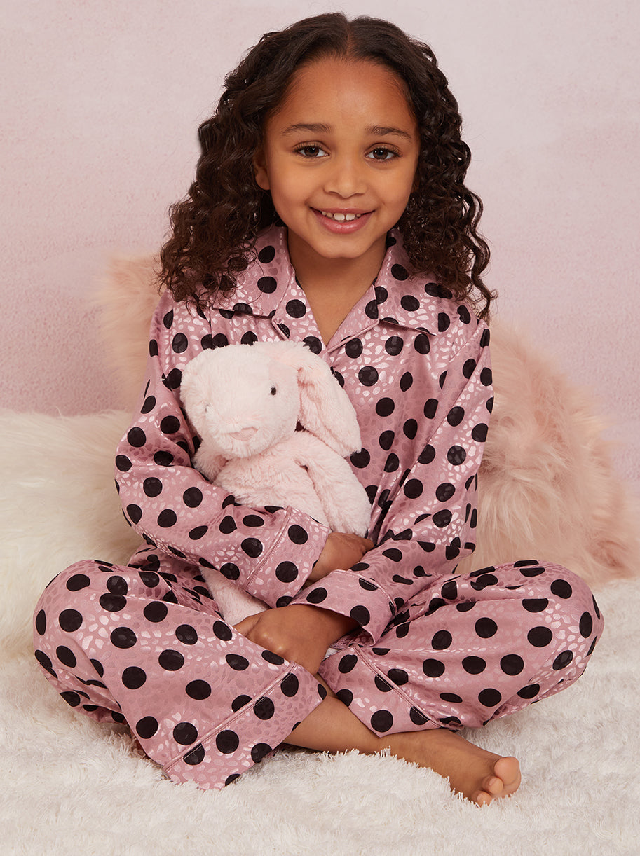Girls Spot Print Pyjama Set in Pink