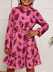 Younger Girls Floral Shirt Dress in Pink