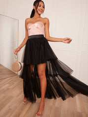 Tiered Tulle Dip Hem Skirt in Black