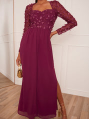 Long Sleeve Lace Wide Leg Jumpsuit in Burgundy