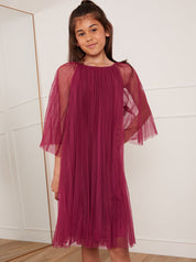 Older Girls Pleated Bell Sleeve Midi Dress in Purple