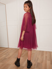 Older Girls Pleated Bell Sleeve Midi Dress in Purple