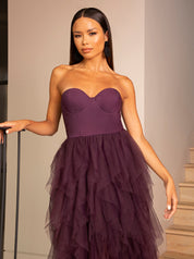 Bandeau Tulle Dip Hem Dress in Purple