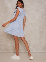 Broderie Anglaise Mini Day Dress in Blue
