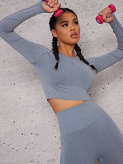 Long Sleeve Cropped Sports Top in Grey