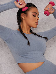 Long Sleeve Cropped Sports Top in Grey