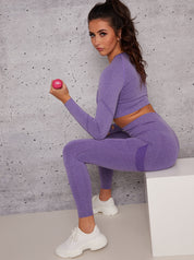 Long Sleeved Cropped Sports Top in Purple