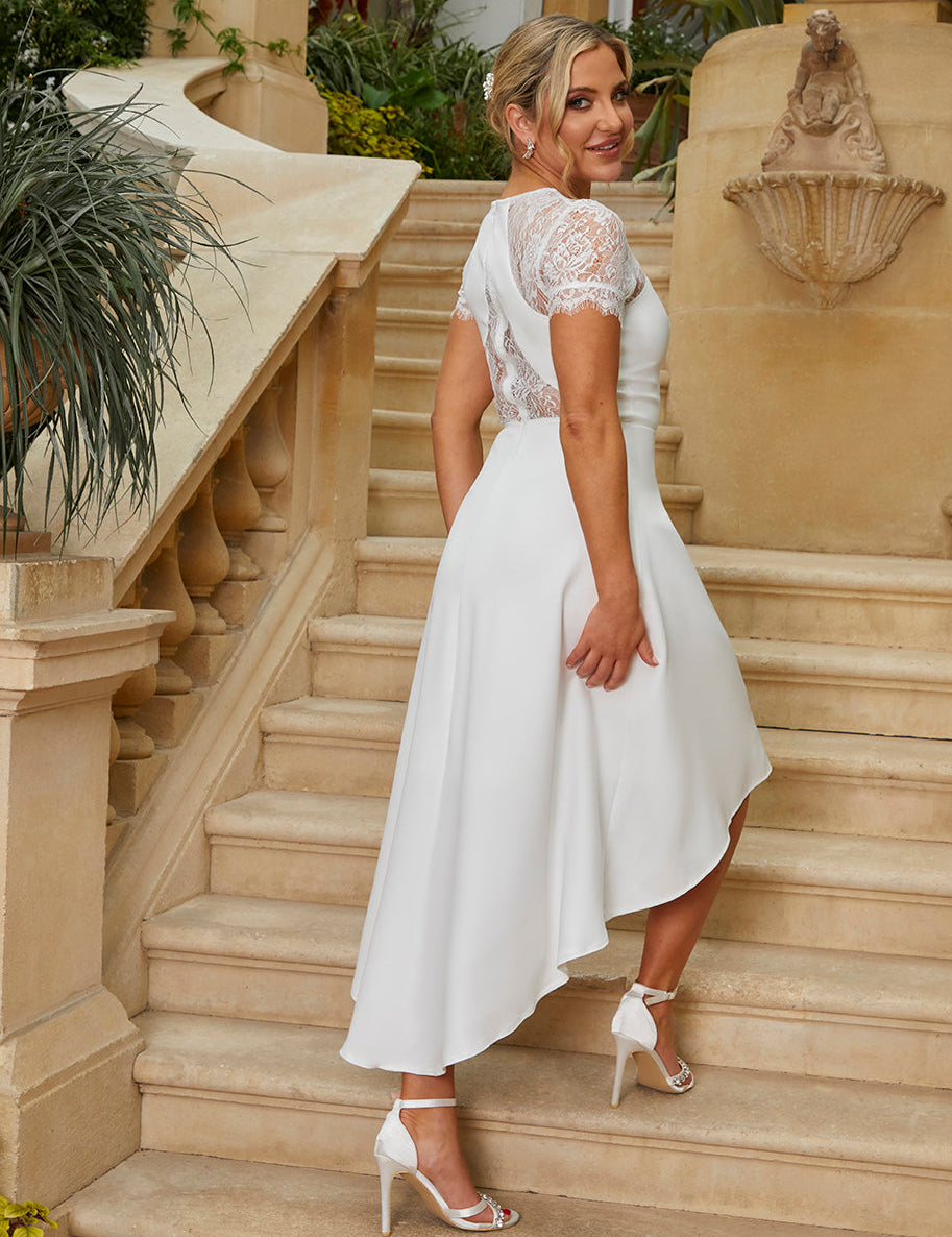 Lace Wedding Dress with Short Sleeves in White