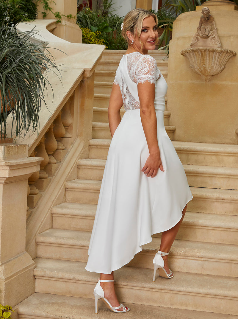 Lace Wedding Dress with Short Sleeves in White