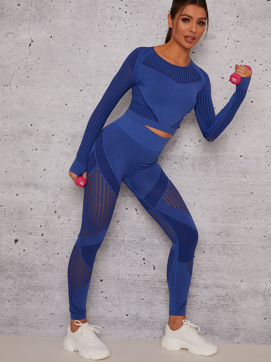 Long Sleeved Cropped Sports Top in Blue