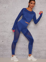 Long Sleeved Cropped Sports Top in Blue