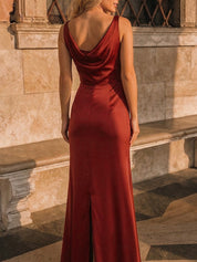 Cowl Neck Satin Slip Maxi Dress in Orange