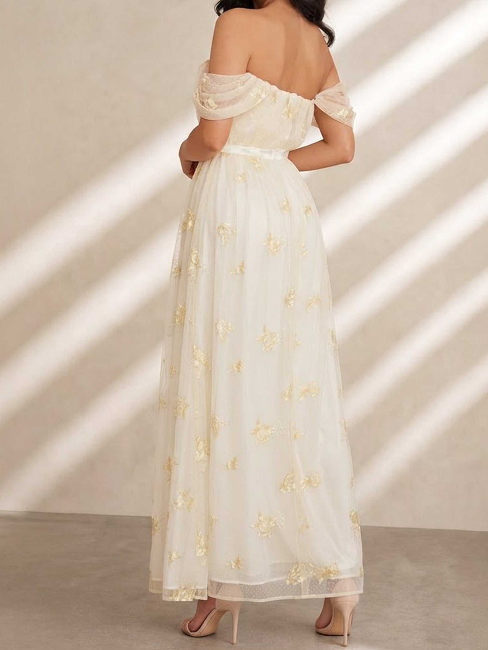 Bardot Embroidered Floral Lace Maxi Dress in Cream