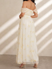 Bardot Embroidered Floral Lace Maxi Dress in Cream
