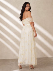 Bardot Embroidered Floral Lace Maxi Dress in Cream