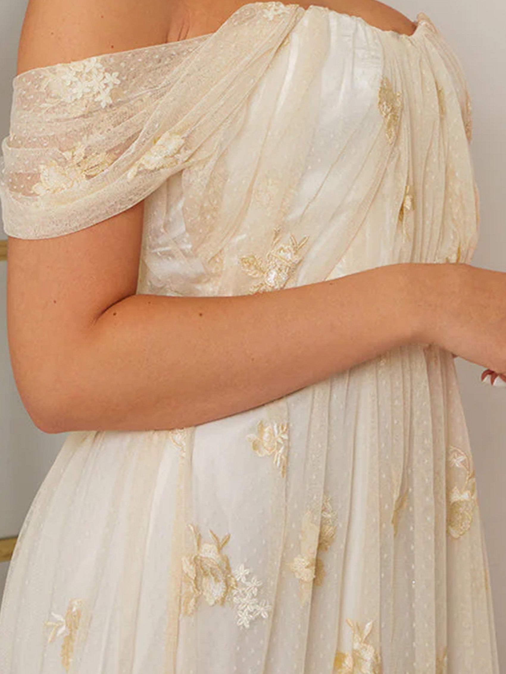 Bardot Embroidered Floral Lace Maxi Dress in Cream