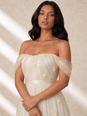 Bardot Embroidered Floral Lace Maxi Dress in Cream