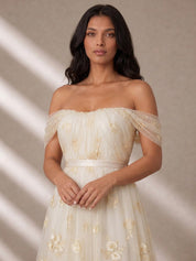 Bardot Embroidered Floral Lace Maxi Dress in Cream