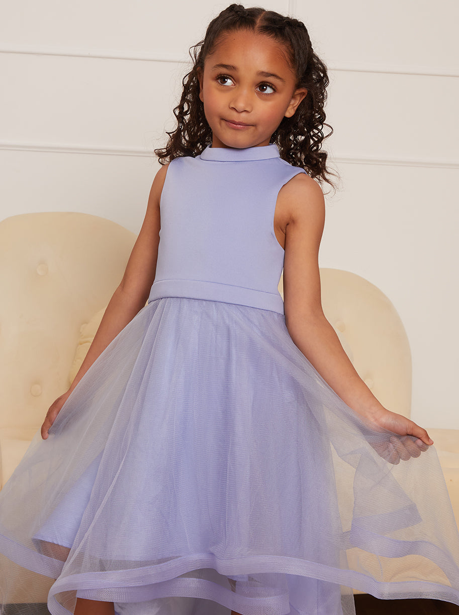 Younger Girls Tulle Layered Midi Dress in Blue