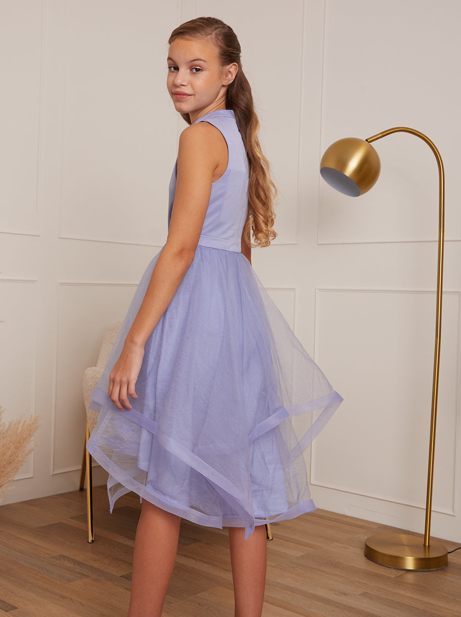 Older Girls Tulle Layered Midi Dress in Blue
