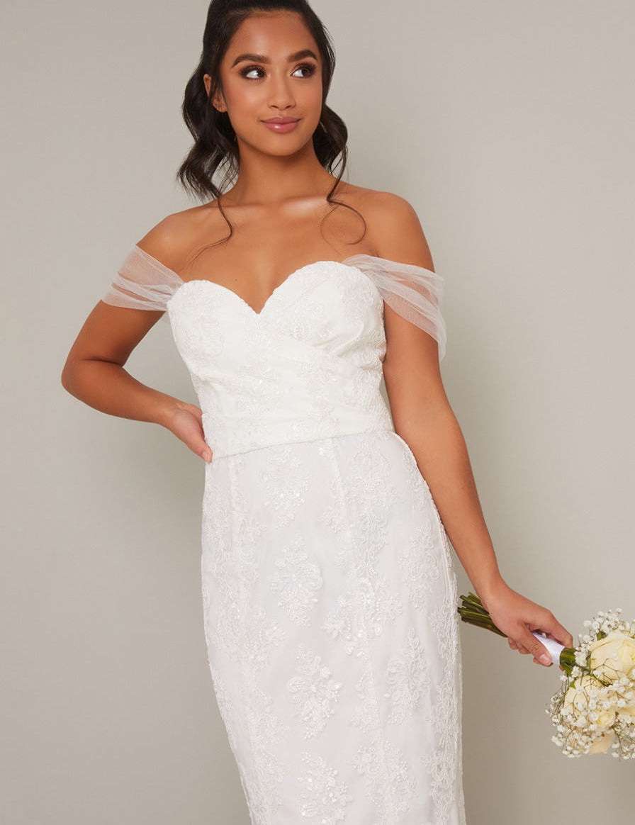 Petite Sweetheart Lace Bodycon Wedding Dress in White