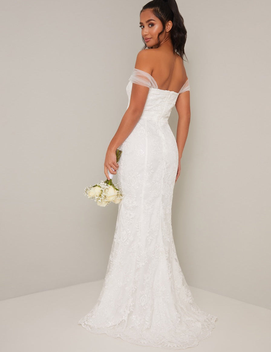 Petite Sweetheart Lace Bodycon Wedding Dress in White