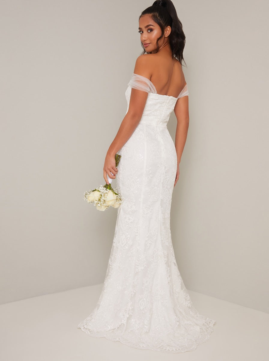 Petite Sweetheart Lace Bodycon Wedding Dress in White
