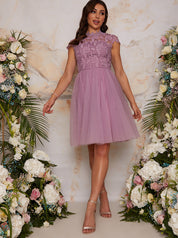 Lace Bodice Cut Out Midi Dress in Lilac