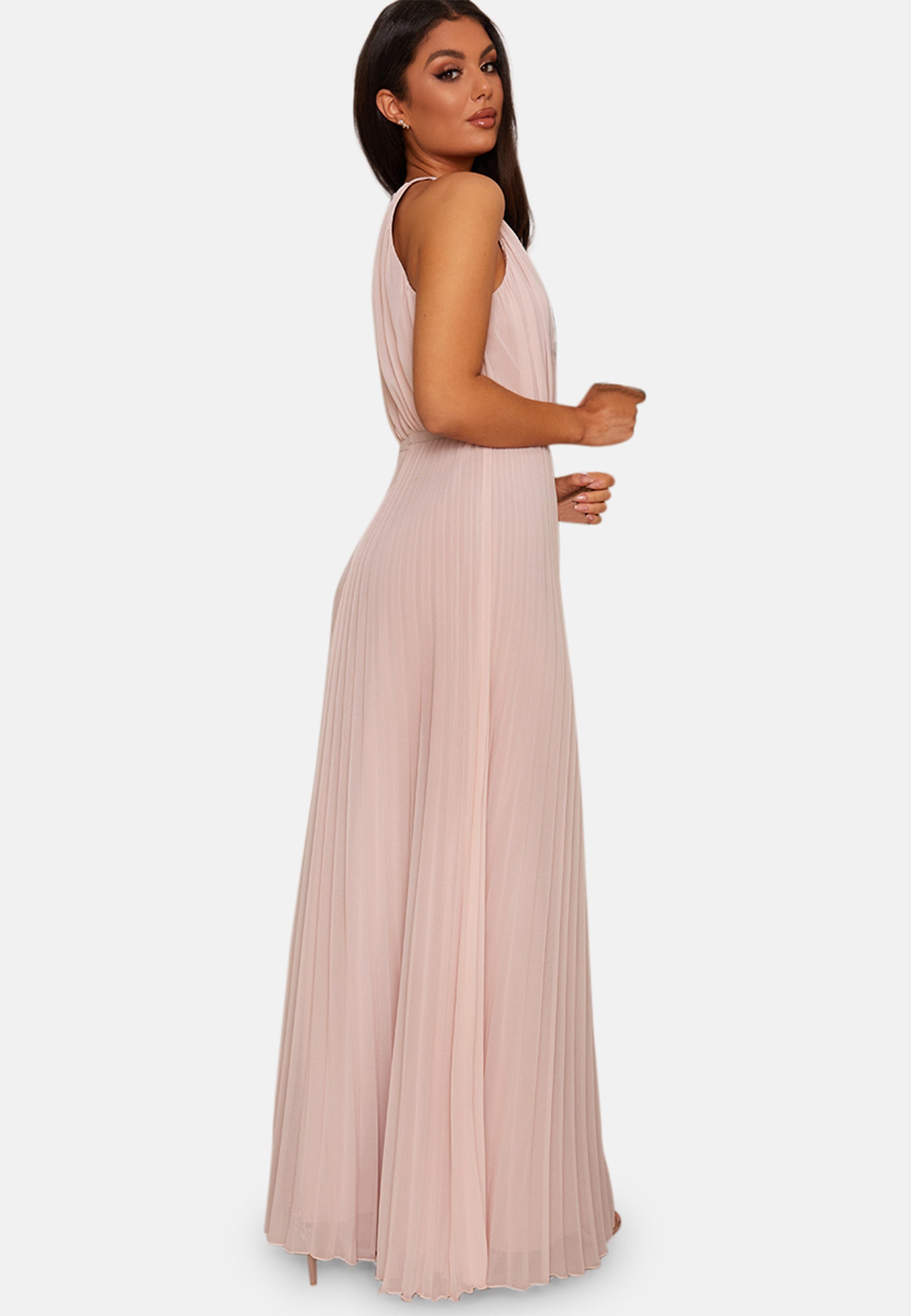 Chi Chi Halter Neck Pleated Maxi Dress in Pink, Size 10 Pink Female Chi Chi Halter Neck Pleated Maxi Dress in Pink, Size 10 Pink Female