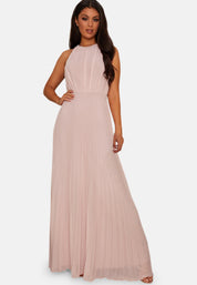Halter Neck Pleated Maxi Dress in Pink